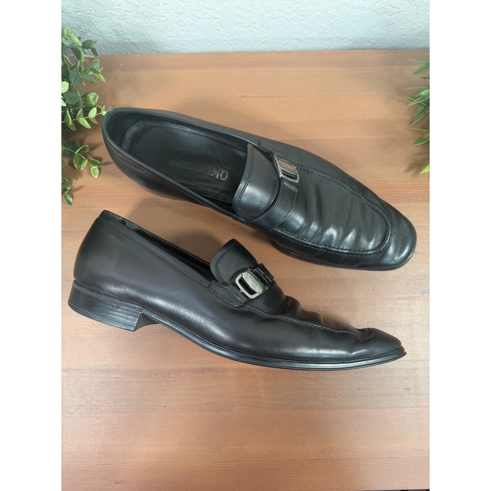 Salvatore Ferragamo Mens Gancini Bit Black Leather Loafers Size 8 D